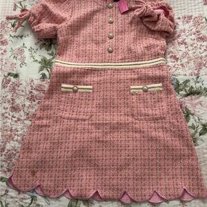 Simply Southern Pink Tweed Pearl-Button Scallop Dress